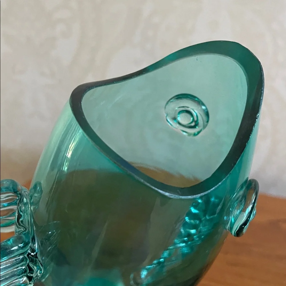 Rare Vintage Blenko style Aqua Glass Fish vase 12.5” tall